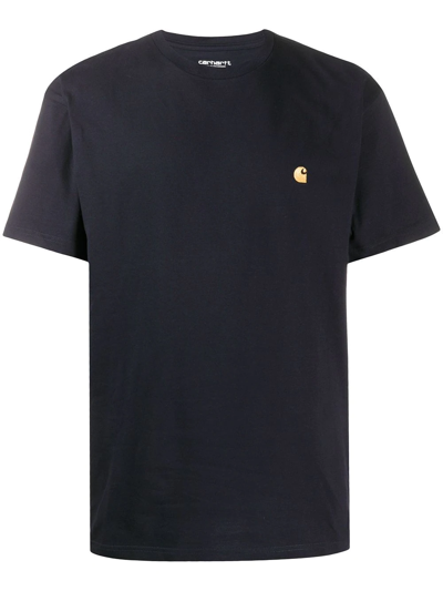 Carhartt Logo Embroidered Crew Neck T-shirt In Blue