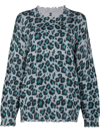 R13 Distressed Leopard Oversize Cotton Sweater In Blau
