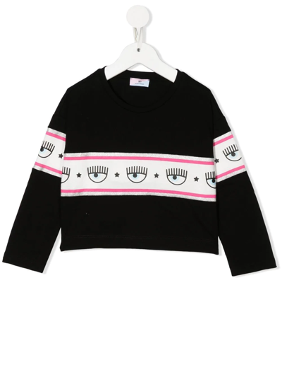 Chiara Ferragni Black Sweatshirt For Baby Girl With Iconic Flirting Eyes