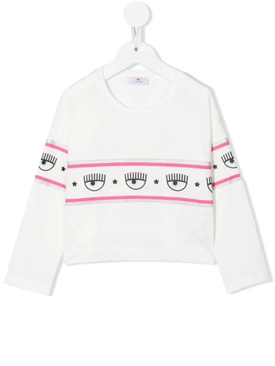 Chiara Ferragni Kids' White T-shirt For Girl With Blinking Eye