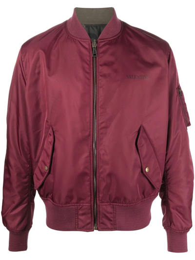 Valentino Reversible Bomber-jacket In Burgundy And Military Green