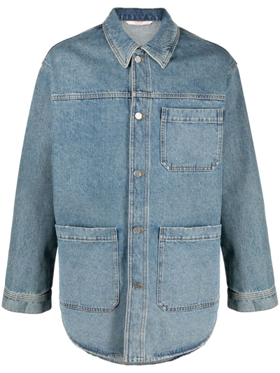 Valentino Vlogo Signature Denim Overshirt In Blue