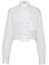 Prada Cropped Poplin Blouse With Detachable Ruffle Bib In F0009 Bianco