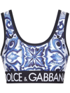 Dolce & Gabbana Logo Band Tile-print Lycra Bra Top In Blue