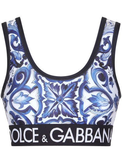 Dolce & Gabbana Blu Mediterraneo Cropped Painterly Logo Top In Maiolica