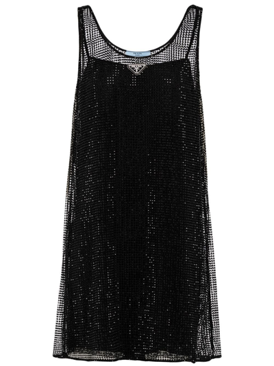Prada Rhinestone-embellished Shift Dress In Black