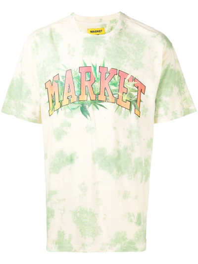 Market Graphic-print Cotton T-shirt In Green Yellow Tie-dye