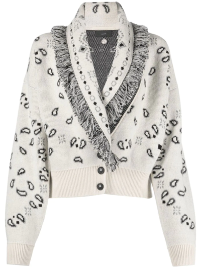 Alanui Bandana Jacquard Wool-cashmere Cardigan Bomber, White