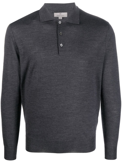 Canali Merino-wool Polo Shirt In Black