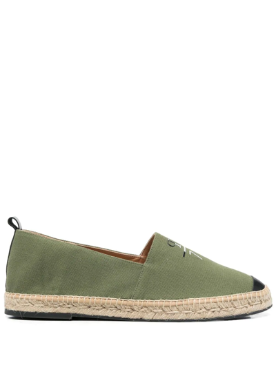 Philipp Plein Logo-print Leather-trim Espadrilles In Green