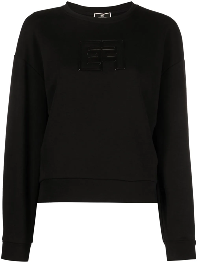 Elisabetta Franchi Embossed Logo Crew-neck Sweatshirt In Schwarz