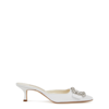 Manolo Blahnik Maysale Crystal Buckle Pointed Toe Mule In Ivory