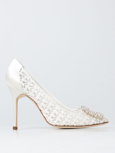Manolo Blahnik Hangisi 105 Buckle-embellished Lace Courts In White