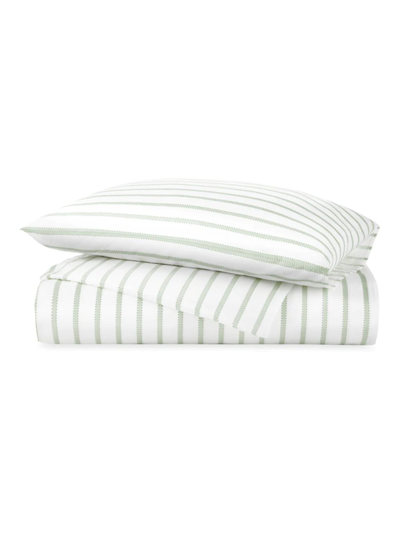 Peacock Alley Ribbon Stripe Percale Duvet Cover In Olive