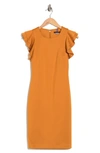 Tommy Hilfiger Flutter Sleeve Sheath Dress In Amber