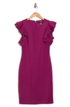 Tommy Hilfiger Flutter Sleeve Sheath Dress In Magenta