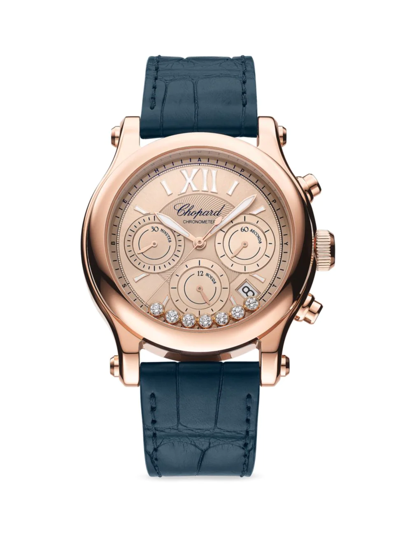 Chopard Women's Happy Sport 18k Rose Gold, Diamond, & Alligator Leather Chronograph Watch In Blue