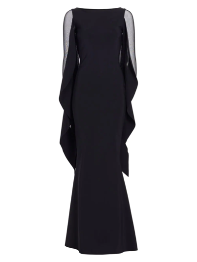 Chiara Boni La Petite Robe Kacey Illusion Mesh Caped Gown In Black