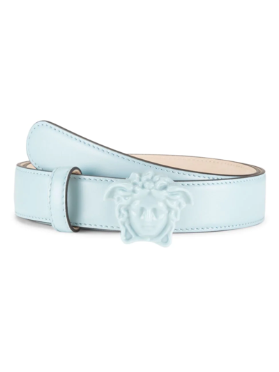 Versace Medusa Leather Belt In Forget Me Not Gold