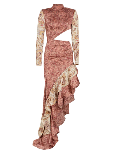 Bronx And Banco Nadia Asymmetric Cut-out Gown In Rose Multi