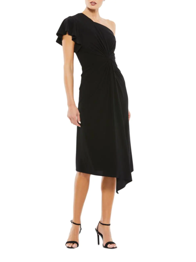 Mac Duggal One-shoulder Jersey Midi-dress In Black