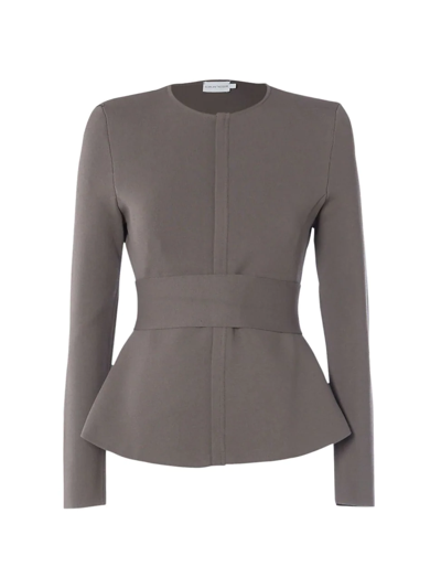 Scanlan Theodore Belted Crepe Knit Curved Hem Jacket In Taupe