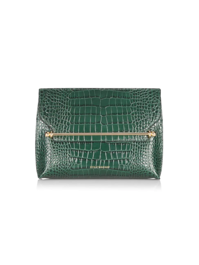 Strathberry Stylist Croc-embossed Leather Crossbody Bag In Bottle Green