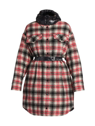 Moncler Mainline Hooded Flannel Shirtdress In Red