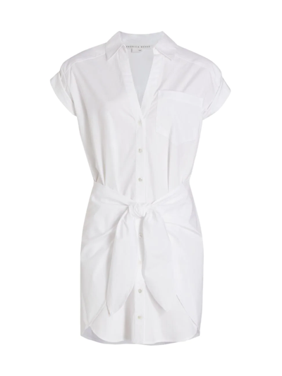 Veronica Beard Aimee Wrap-tie Front Collared Mini Shirt Dress In White