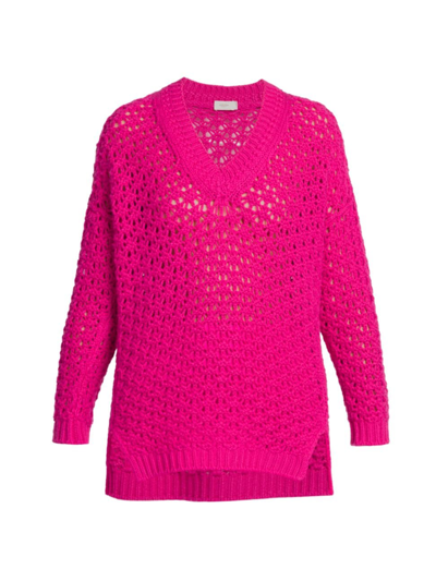 Agnona Crocheted V-neck Sweater In Magenta