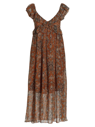 Hannah Artwear Dara Floral Ruffle Midi-dress In Brown
