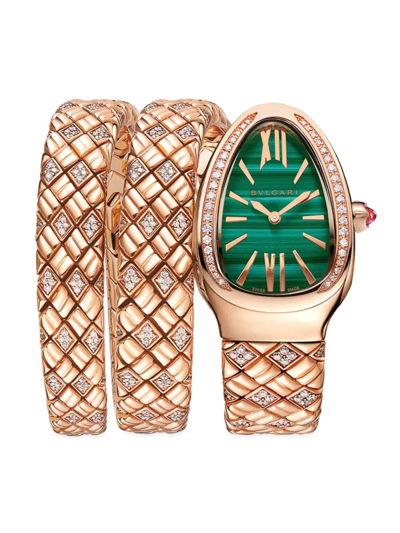 Bvlgari Women's Serpenti Spiga 18k Rose Gold, Malachite, & Diamond Small Double-spiral Watch In Pink