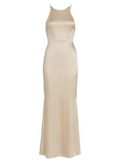 Alice And Olivia Samia Stretch-silk Fishtail Gown In Champagne