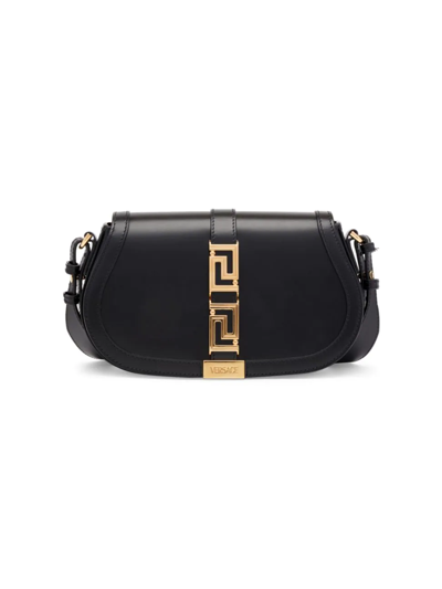 Versace Greca Goddess Leather Shoulder Bag In Black
