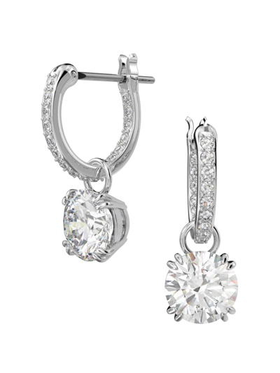 Swarovski Constella Huggie Hoop Drop Earrings In Rhodium