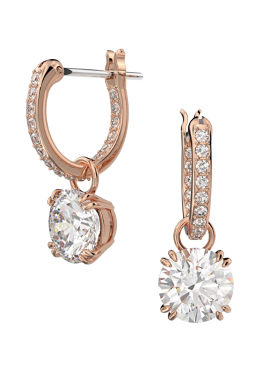 Swarovski Constella Drop Earrings Round Cut White Rose Gold-tone Plated In Open Pink (rose Gold)