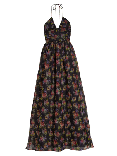 Alice And Olivia Saori Floral Princess Gown In Black