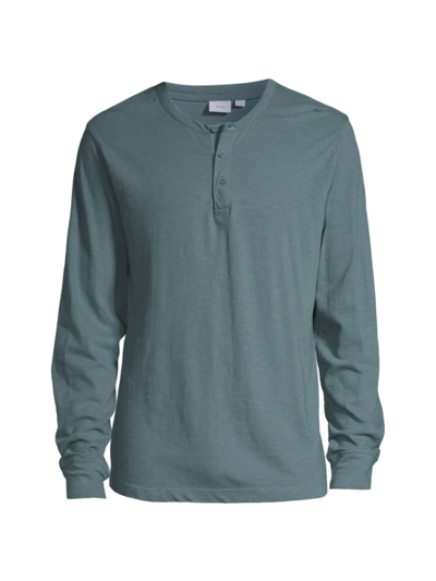 Onia Slubbed Long-sleeve Henley Shirt In Stormy Blue