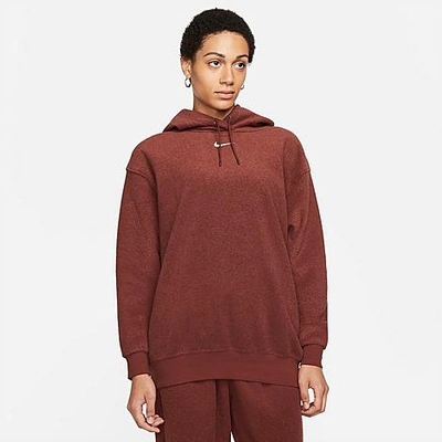 Nike Women's Sportswear Essentials Plush Pullover Hoodie In Bronze Eclipse/white