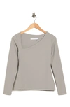 Susana Monaco Diagonal Neck Long Sleeve Top In Cement