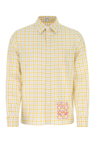 Loewe Anagram Stamp Check Shirt In Silk And Cotton In Yellow & Orange