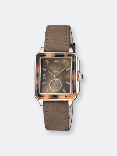 Gevril Gv2 Women's Bari Tortoise Brown Leather Swiss Quartz Strap Watch 34 Mm In Rose Gold-tone
