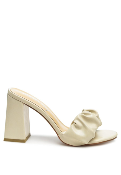 London Rag Noie Mid Block Heel Pleated Strap Sandals In Beige