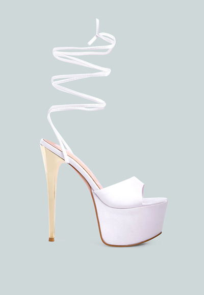 London Rag Passion Fruit Dramatic Platform Lace-up Heel Sandals In White
