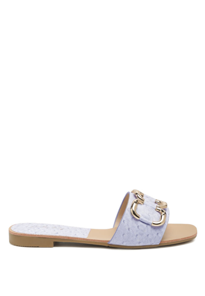 London Rag Madeleine Metal Rings Flate Slides In Blue