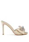 London Rag Brag In Crystal Bow Satin High Heeled Sandals In Beige