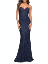 La Femme Strapless Sweetheart Luxe Sequin Gown In Blue
