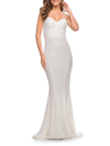 La Femme Strapless Sweetheart Luxe Sequin Gown In White