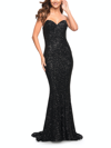 La Femme Strapless Sweetheart Luxe Sequin Gown In Black