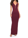 La Femme Body Forming Dress With Exposed Zipper And Slit In Red